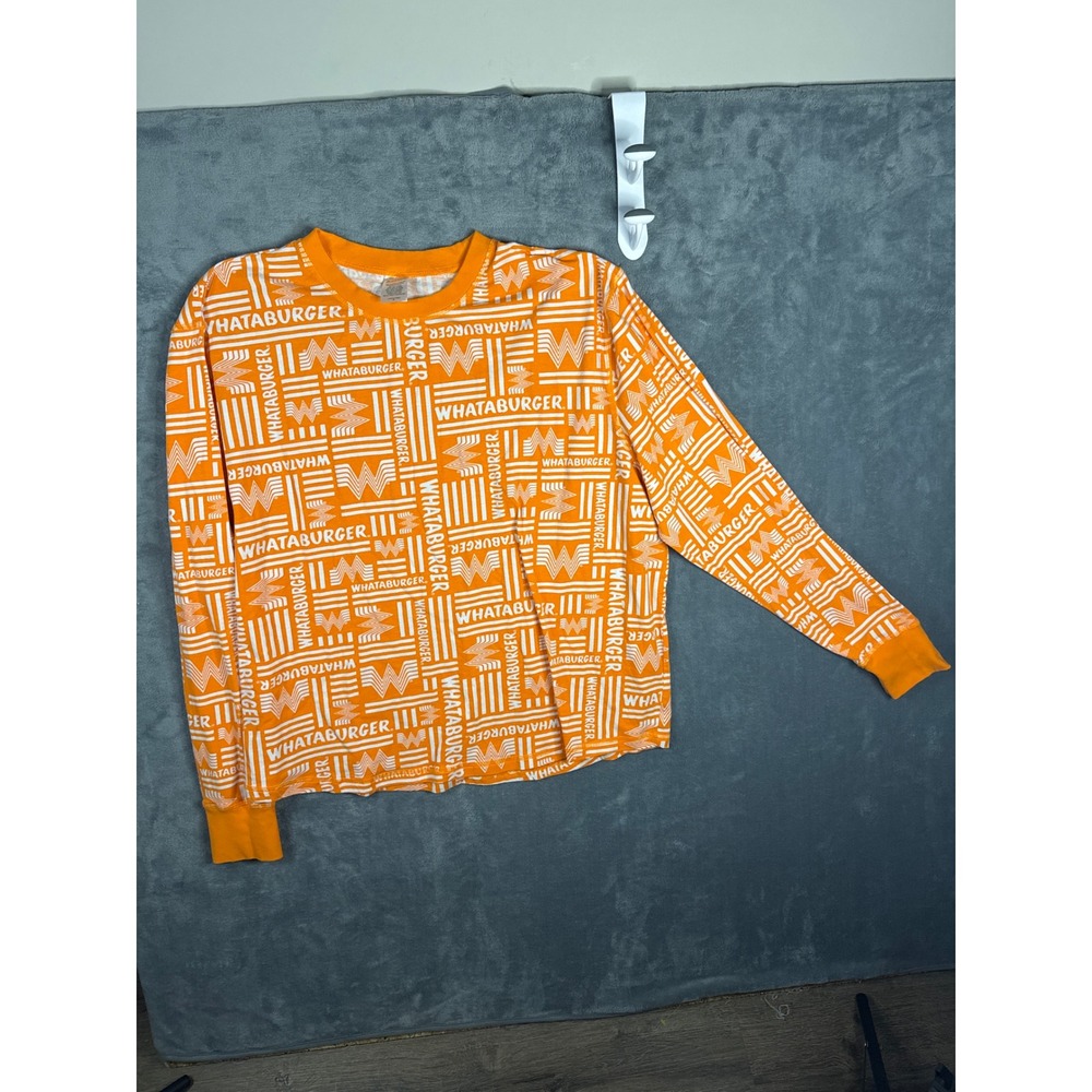 Whataburger Long Sleeve T-Shirt Mens 2X Orange White All Over Logo Print Texas